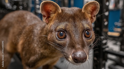 Close-Up of a Curious Animal with Large Eyes in Indoor Setting