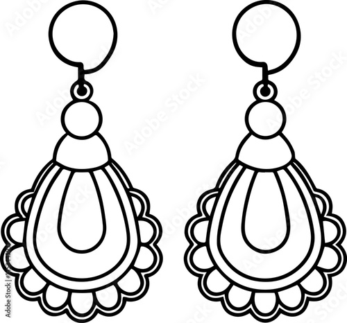 women ear ring outline vector illustration, line art