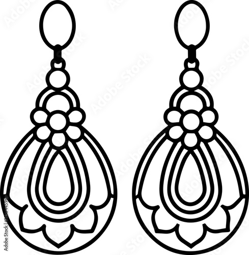 women ear ring outline vector illustration, line art