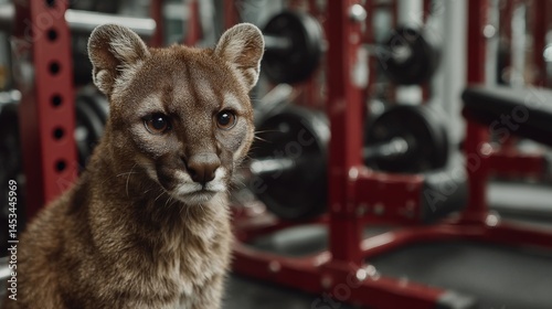 Playful Wild Animal in Gym Environment with Fitness Equipment
