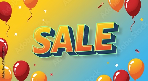 Sale Banner with Colorful Balloons and Festive Decoration
