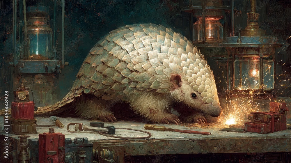 Obraz premium Creative Illustration of a Hedgehog in a Vintage Workshop Setting