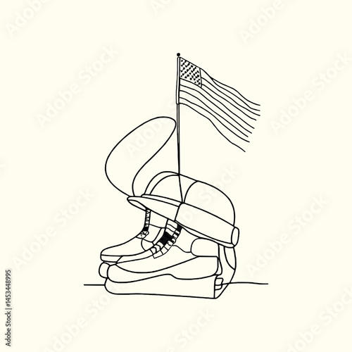 Memorial Day Tribute Illustration with American Flag Boots and Helmet  Vector,Generative Ai