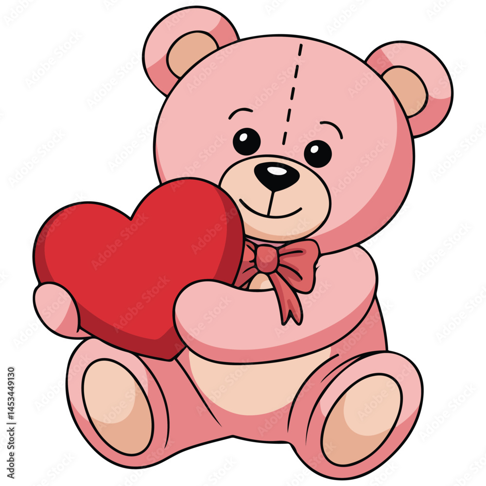 Fototapeta premium bear with love rose isolated vector illustration on white background