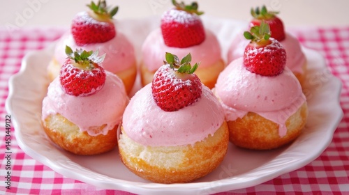 Strawberry Cream Puffs on a White Plate