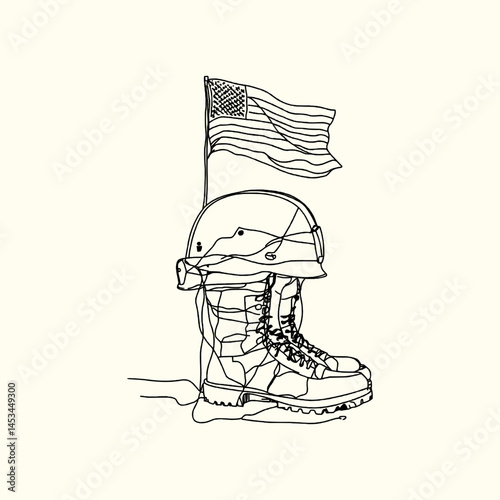 Memorial Day Tribute Illustration with American Flag Boots and Helmet  Vector,Generative Ai