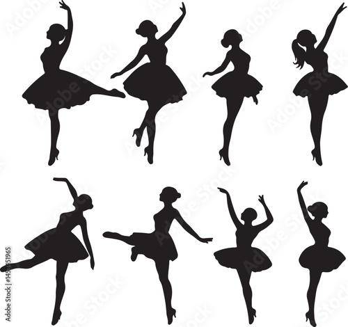 Ballerina Silhouettes Vector Art: Elegant Ballet Dancer Poses in Black and White, Graceful Dance Illustrations for Graphic Design Projects