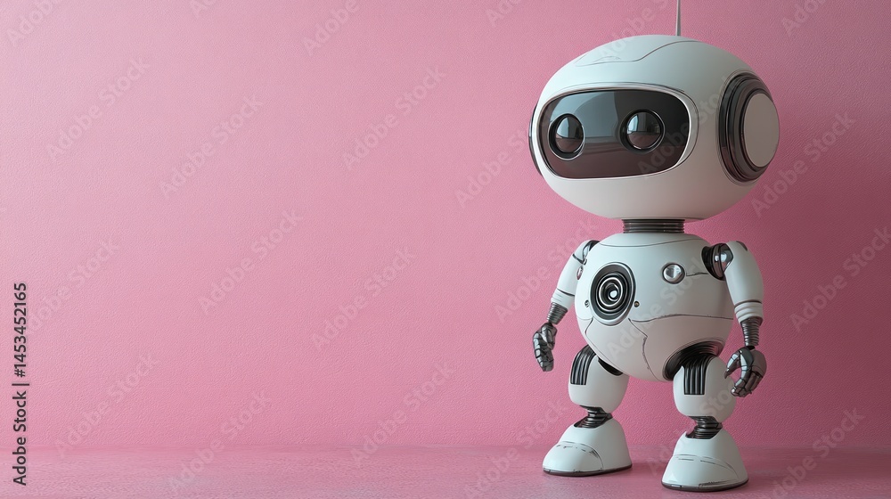 Cute robot figure against pink backdrop Cute robot figure against pink backdrop