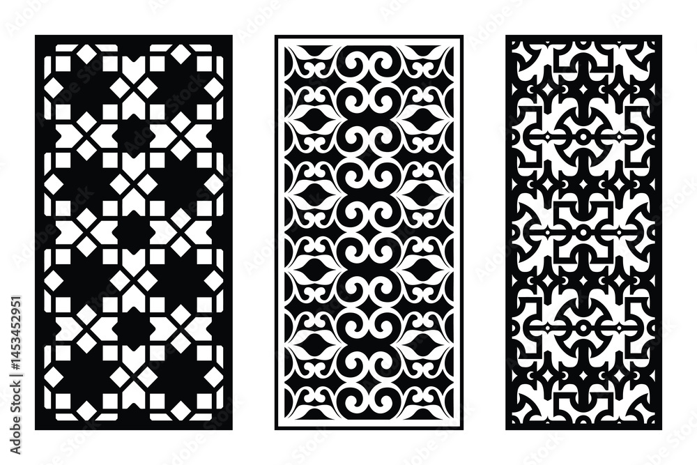 Set Of Vector Decorative Panels With Geometrical Ornaments For Interior Design