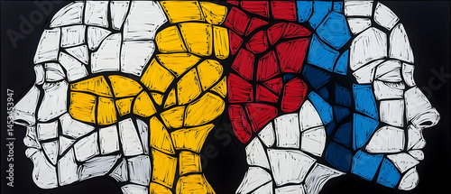 Abstract Face Portraits with Broken Mosaic Pieces