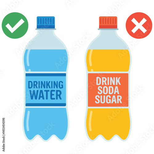 Healthy water vs soda bottles isolated vector illustration on white background