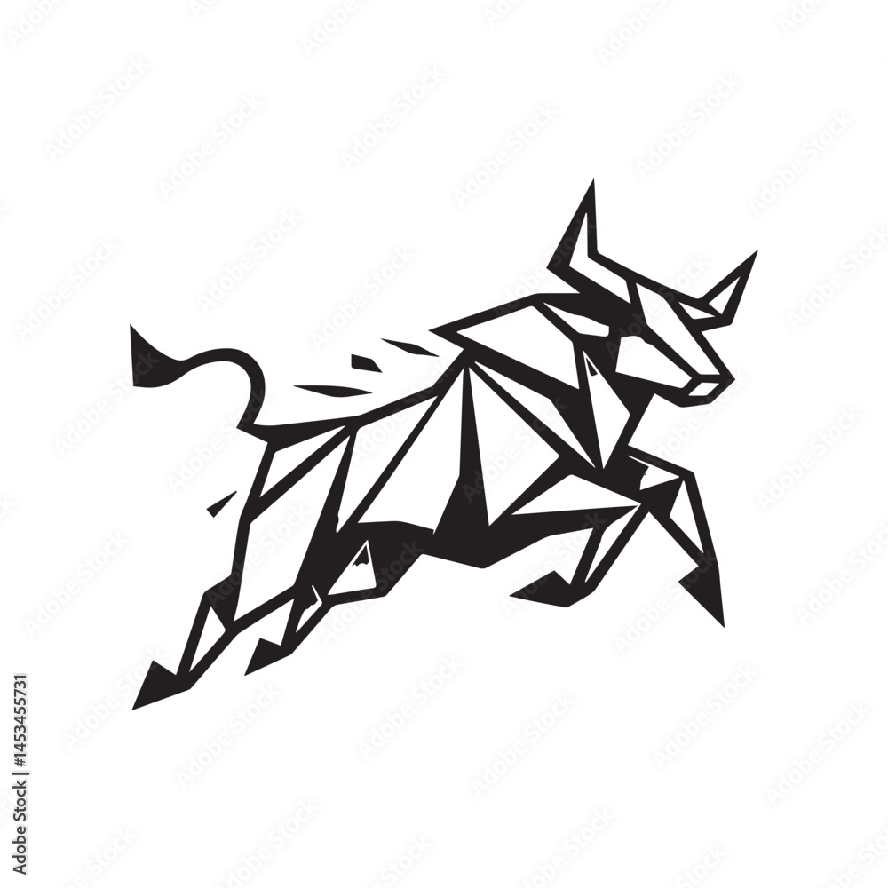 Fototapeta premium Origami Bull Logo – Bold Black and White Geometric Animal Symbol