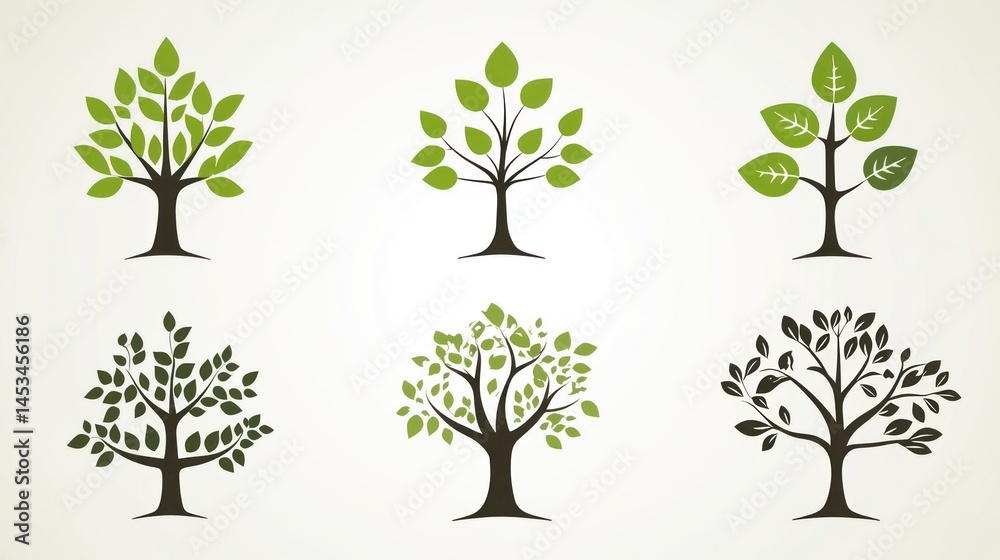 Obraz premium Simple Tree Icons Set on Light Background