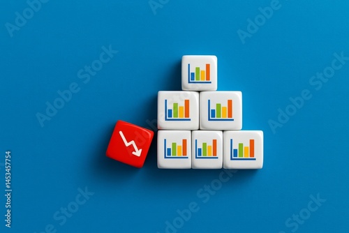Financial Crisis Downward Trend Chart Cubes Business Decline Risk Investment Loss Statistics Graph Data Market Failure Economic Recession Global Financial Instability White Cubes Red Cube Arrow Bar   