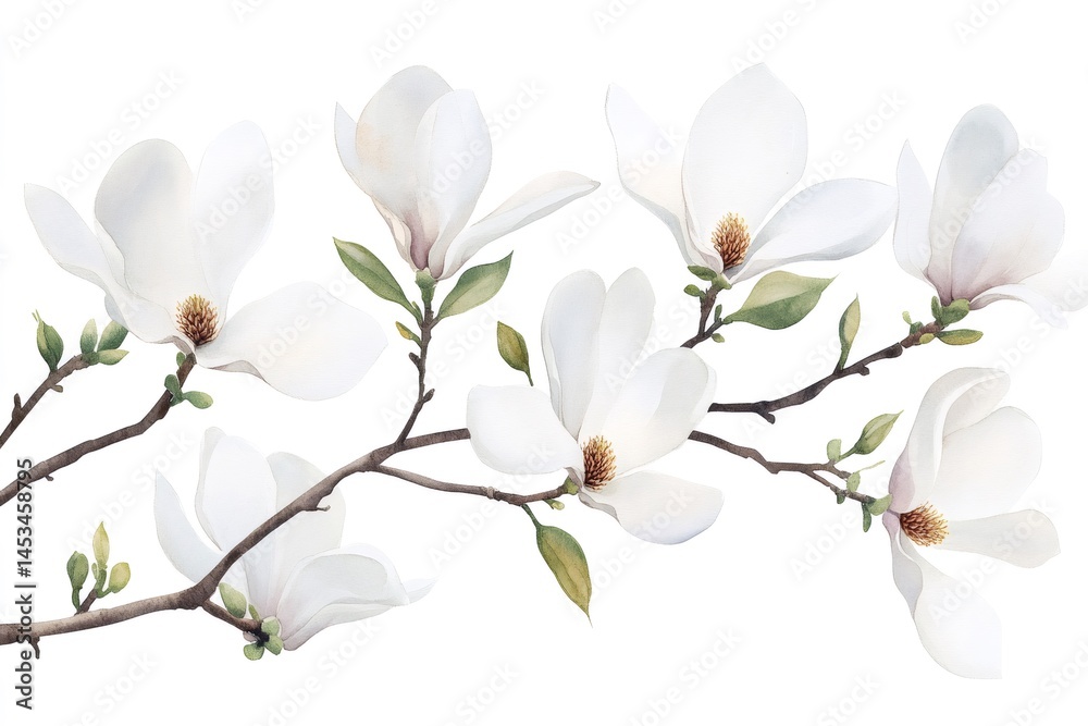 Obraz premium Delicate white magnolia flowers blooming on a branch