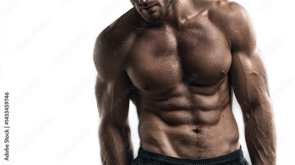 Muscular Man Posing Confidently Against White Background Muscular Man Posing Confidently Against White Background