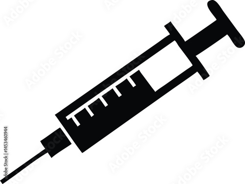 A black injection syringe shows healthcare preparedness on a clean white background signifying medical necessity