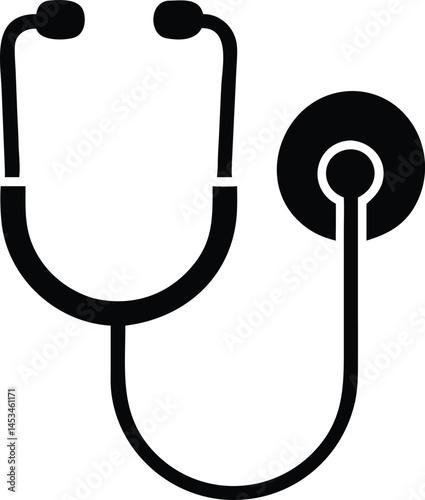 A black stethoscope displays medical equipment for physical examination on a white background