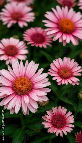 Vibrant Pink Daises in Full Bloom at Garden. Beautiful close-up of vibrant pink daisies in full bloom, showcasing their lush petals and warm tones. 