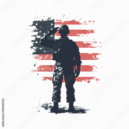 Soldier Silhouette American Flag Art Tee Designe,Generative Ai