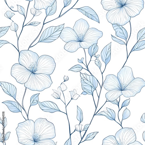 Wallpaper Mural Delicate light blue floral design pattern on a white background. Torontodigital.ca