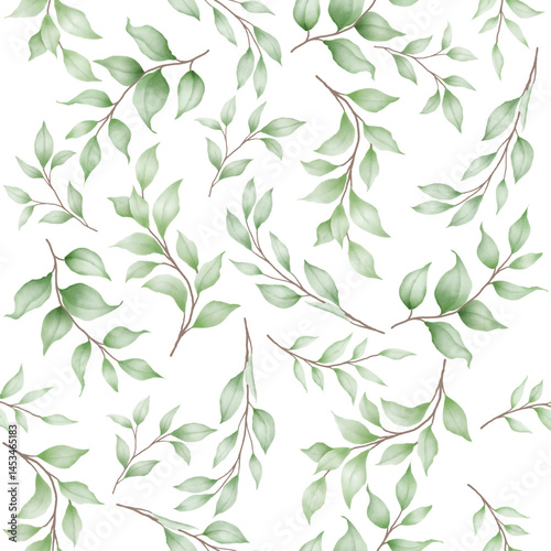 Seamless pattern with green leaves watercolor