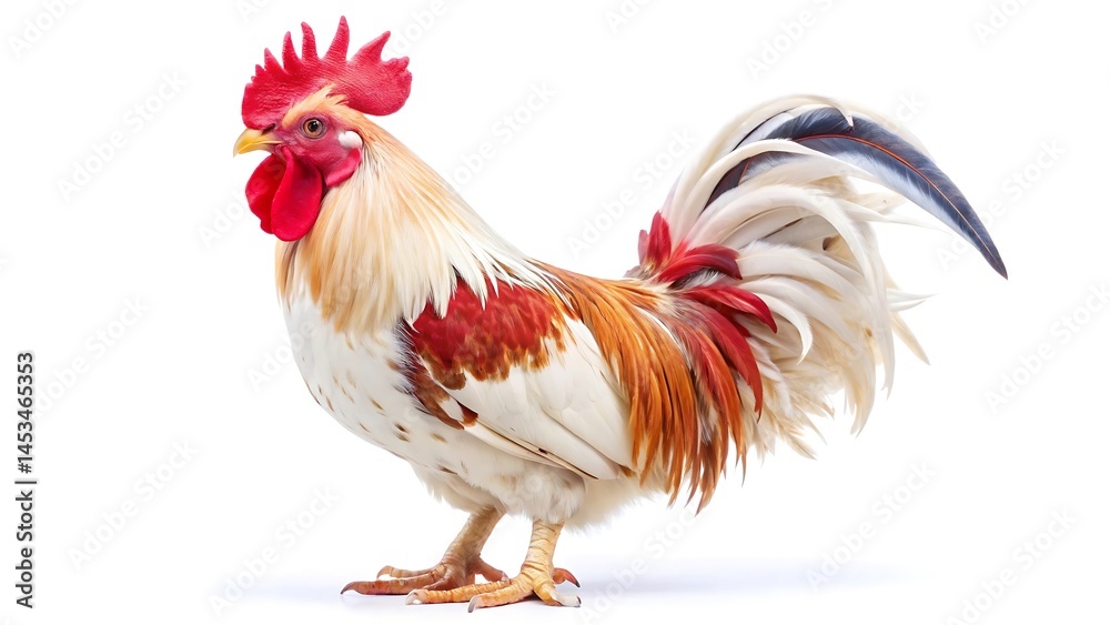 Fototapeta premium Beautiful rooster red white isolated on white background