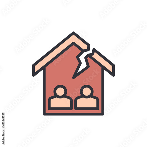 Broken home colored icons, minimalist vector illustration ,simple transparent graphic element .Isolated on white background