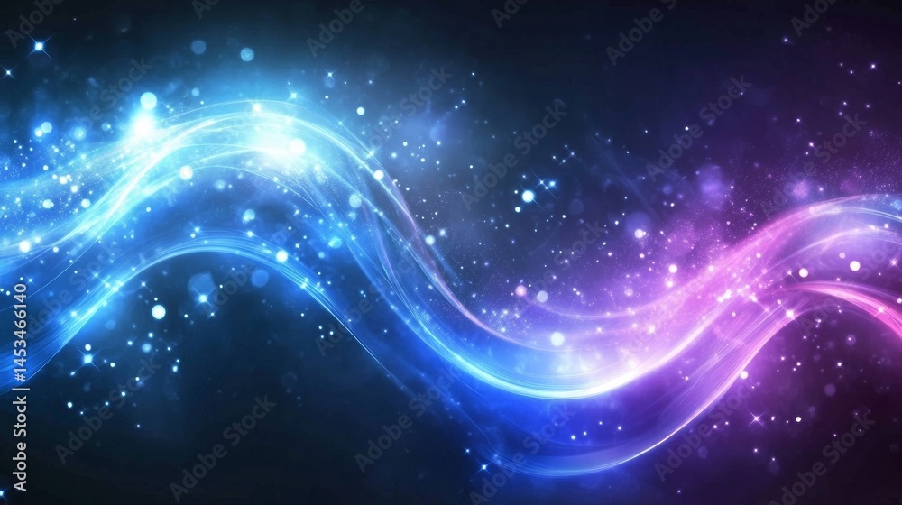 Fototapeta premium background image of glowing light waves in motion, creating a dynamic and shiny effect, with soft gradients of blue and purple
