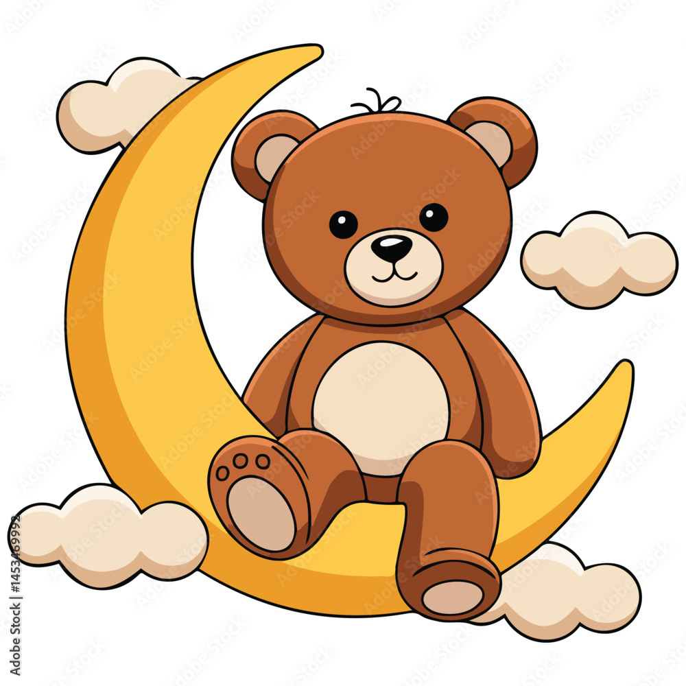 Obraz premium Cute bear sleeping on moon isolated vector illustration on white background