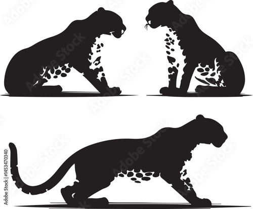 Black Panther Silhouette Vector Art: Elegant Feline Illustration of a Panther in Various Poses - Wildlife Animal Graphic Design Element