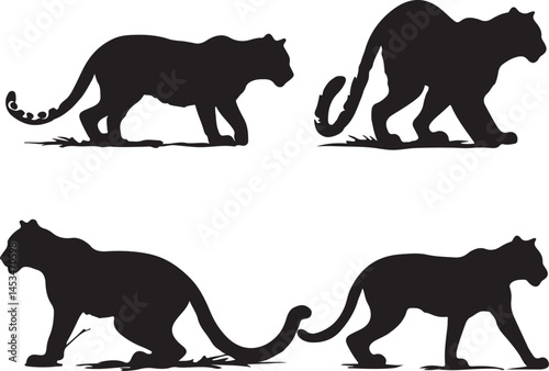 Black Panther Silhouette Vector Illustration: Wildlife Animal Graphic Design, Feline Predator, Jungle Cat, Wildcat Icon, Animalistic Art
