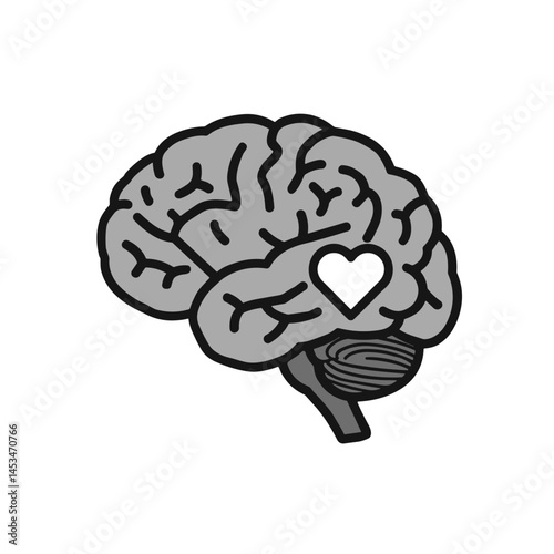 Brain illustration with heart symbol representing emotions  