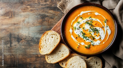 Creamy Pumpkin Soup with Bread Croutons