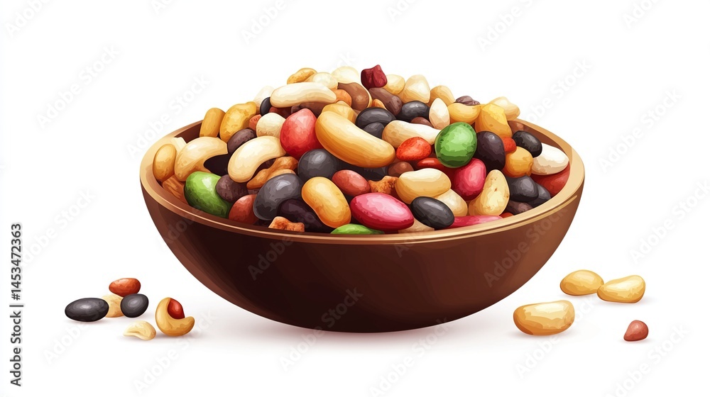 Mixed nuts and seeds in a bowl. Colorful mix of various nuts, seeds, and legumes Mixed nuts and seeds in a bowl. Colorful mix of various nuts, seeds, and legumes