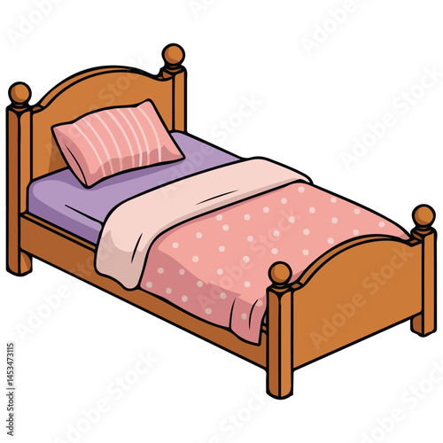 Wooden bed with pillows isolated vector illustration on white background