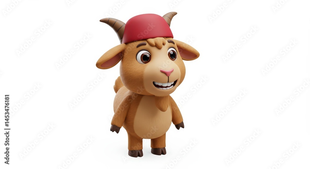 Fototapeta premium Smiling Goat Cartoon Character with Red Hat Standing