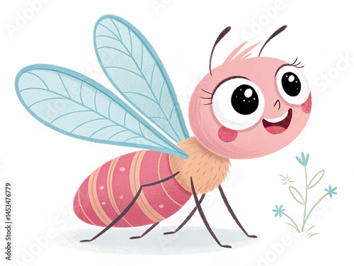 Cute mosquito cartoon with white background