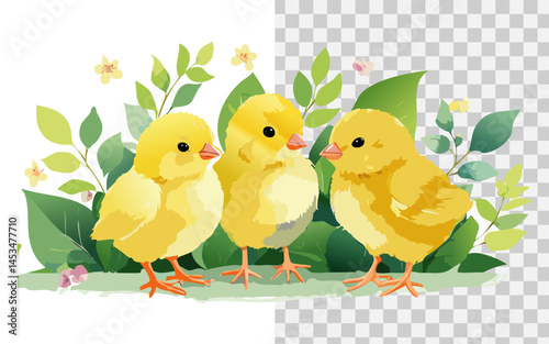 a chicks flat illustration with watercolor style
