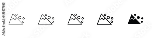 Set of 5 pixel perfect avalanche icon with 1 unexpanded, 1 silhouette, An icon showing snow tumbling down a mountain slope to represent an avalanche