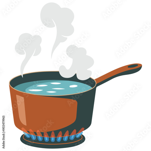 Boiling water in cooking pan isolated vector illustration on white background