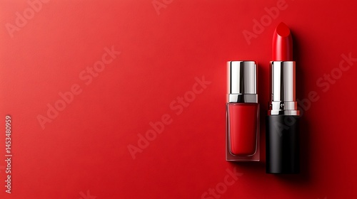 Red Lipstick and Lip Gloss on Red Background