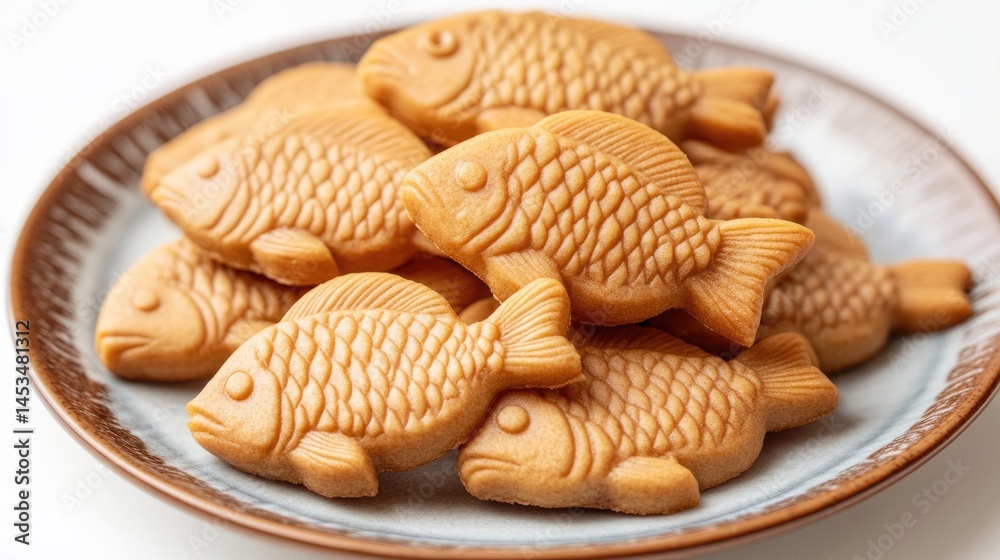 Golden Fish-Shaped Cookies on a Plate Golden Fish-Shaped Cookies on a Plate