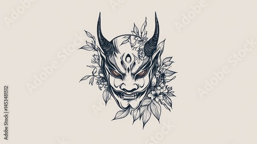 Wallpaper Mural Demon Mask, Floral Design, Tattoo Art Torontodigital.ca