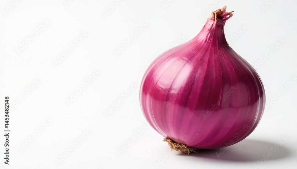 Fototapeta premium Close-up of a red onion, showcasing its layers and texture, set against a stark white backdrop , natural, raw, cooking