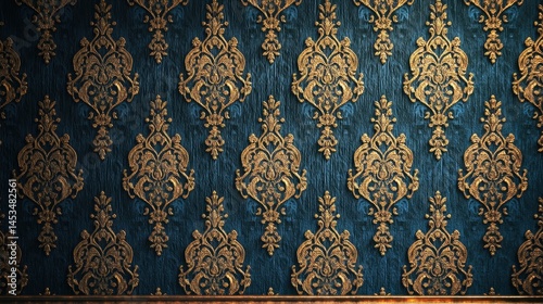 Ornate Gold and Navy Brocade Background with Intricate Design