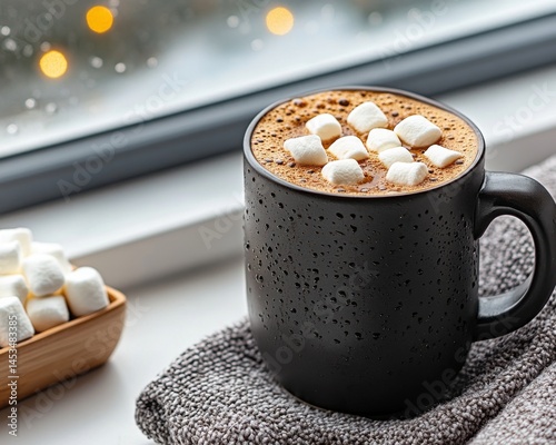 Cozy Winter Hot Chocolate with Marshmallows Home Beverage Photography Indoor Close-Up Comforting Moments