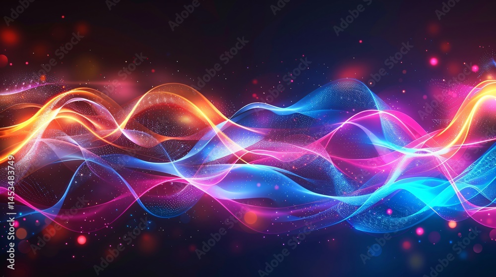 Fototapeta premium Abstract background with vibrant waves liquid shapes and glowing lights 3d rendering illustration