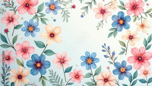 Pastel floral motif, delicate repeating design for calming social media visuals, pattern, wallpaper