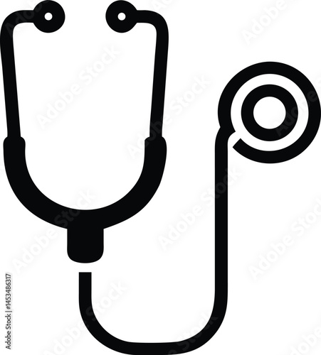 Medical stethoscope shows a simple outline on a transparent background for healthcare application